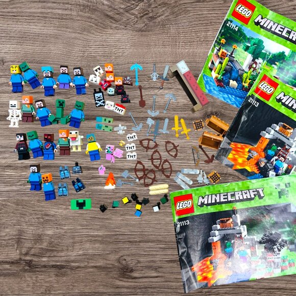 LEGO Minecraft Minifigure Lot Steve Alex Zombies Creeper Mobs Tools Weapons TNT - Picture 5 of 6